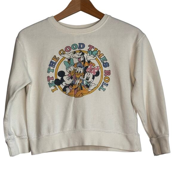 Disney Mickey Goofy Donald Kids Sweatshirt 7/8 Let the Good Times Roll Crew - Picture 1 of 4